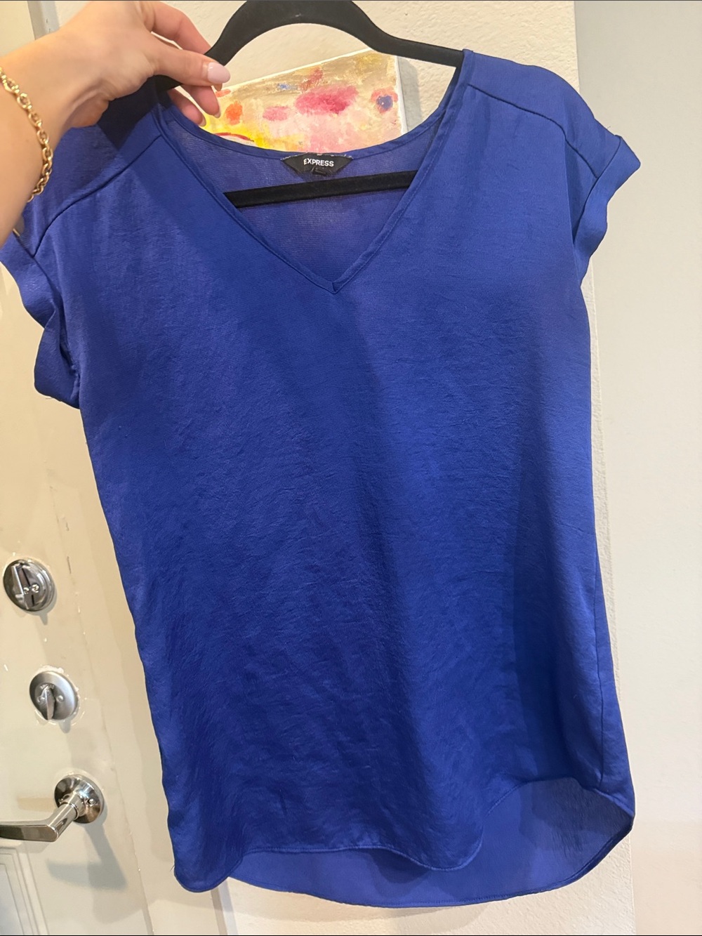 Express Women’s Cobalt Blue V-Neck Short Sleeve Blouse